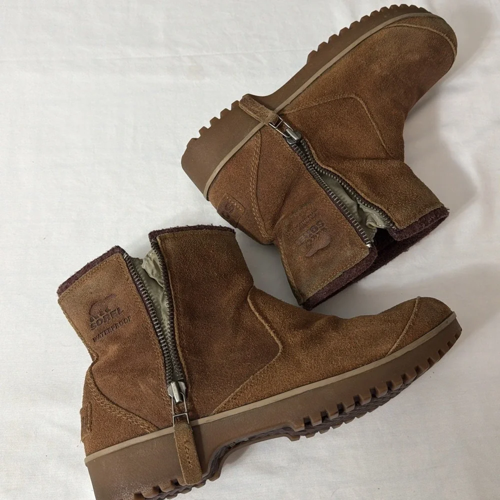 Sorel Meadow Women's 11 M Ankle Boots Brown Waterproof Suede NL2189-286 Side Zip